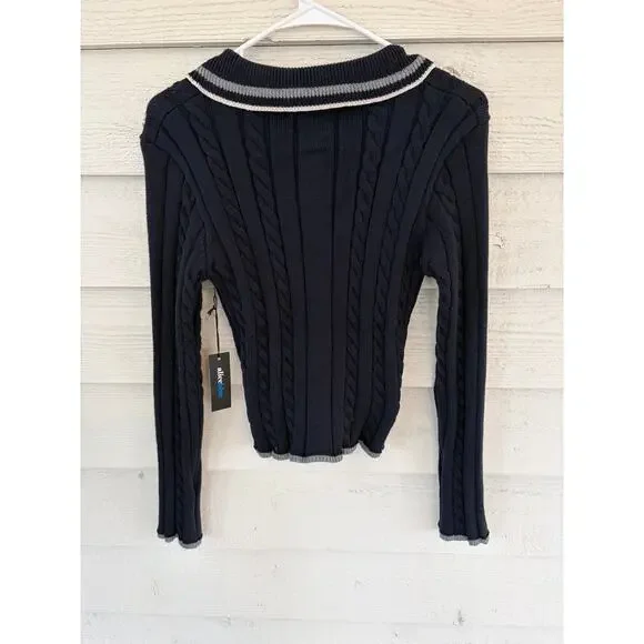 Alice Blue Navy Cable Knit Collared Sweater Juniors Size S Preppy Button Front - Picture 8 of 8